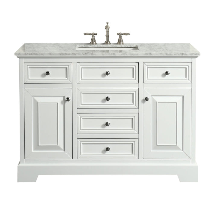 Eviva Monroe 48 in Bathroom Vanity with White Carrara Marble Top and White Undermount Porcelain Sink