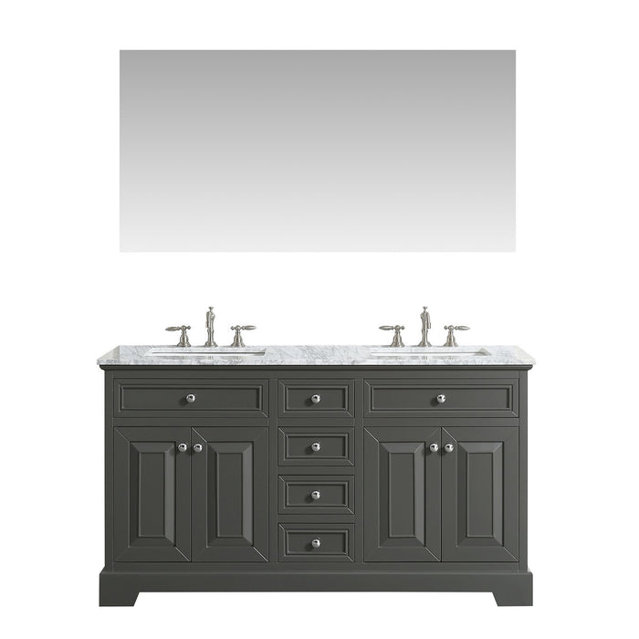 Eviva Monroe 60 in Double Bathroom Vanity with White Carrara Marble Top and White Undermount Porcelain Sinks