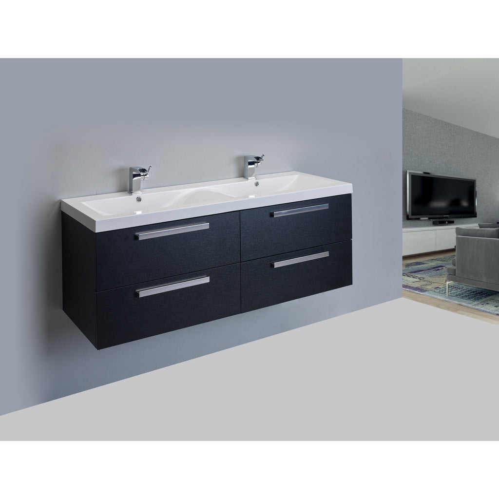 Eviva Surf 57 Black-Wood Modern Bathroom Vanity Set with Integrated White Acrylic Double Sink