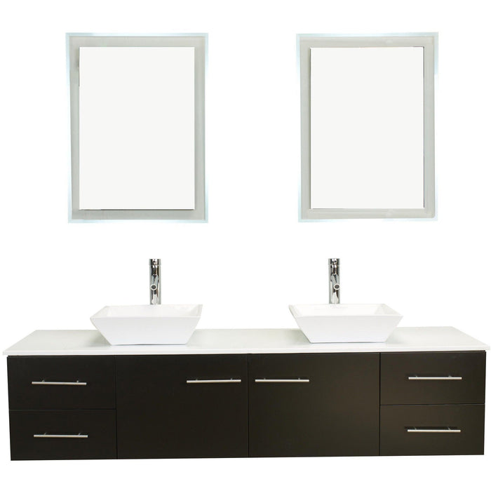 Eviva Totti Wave 72 inch Modern Double Sink Bathroom Vanity With Counter-Top And Double Sinks