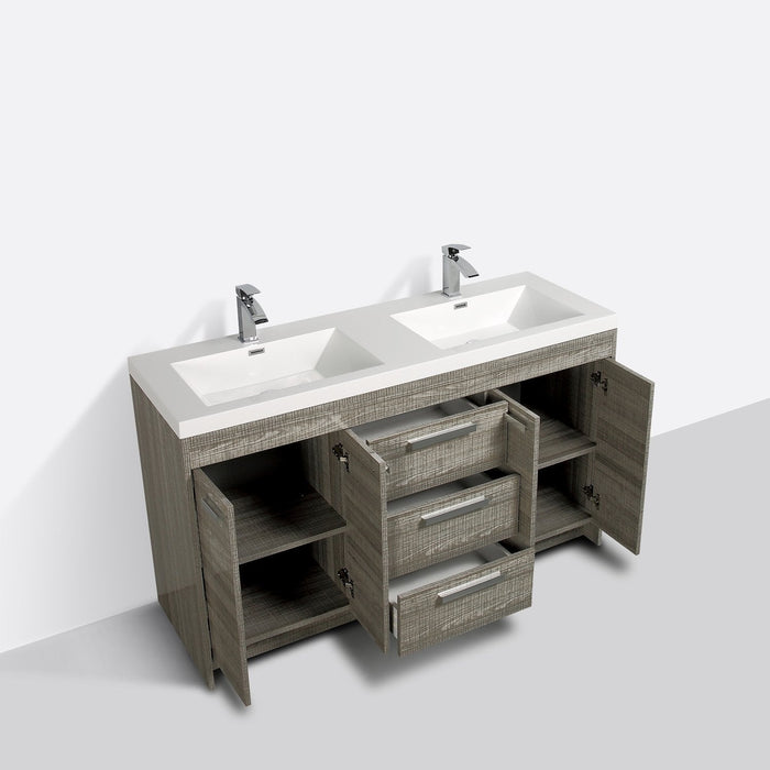 Eviva Lugano 60" Modern Bathroom Vanity with White Integrated Acrylic Double Sink