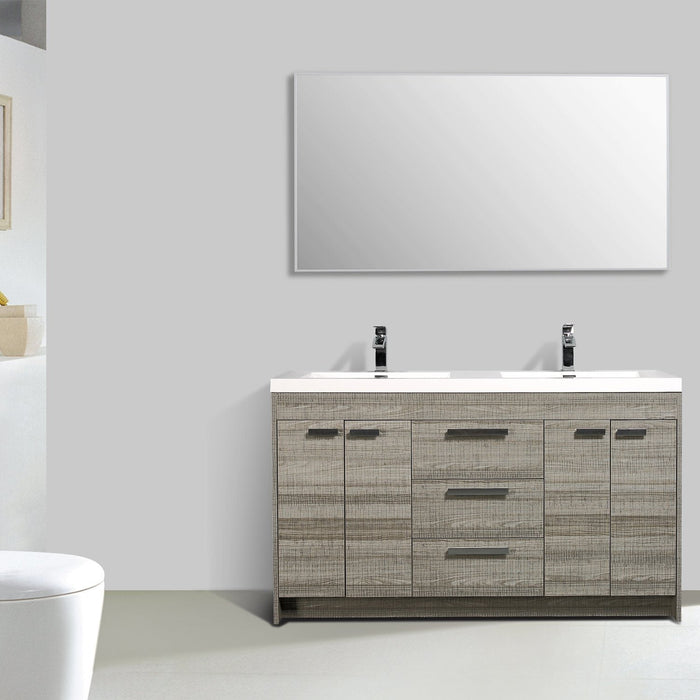 Eviva Lugano 60" Modern Bathroom Vanity with White Integrated Acrylic Double Sink