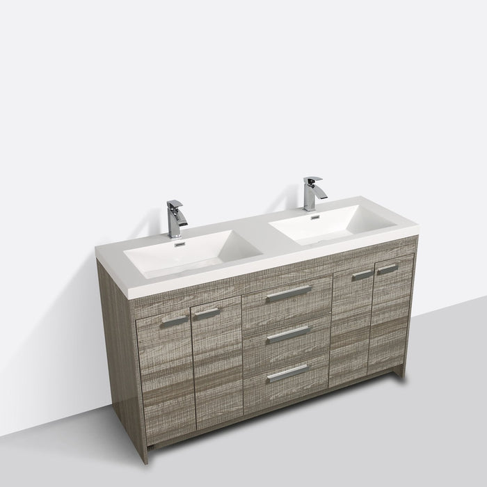 Eviva Lugano 60" Modern Bathroom Vanity with White Integrated Acrylic Double Sink