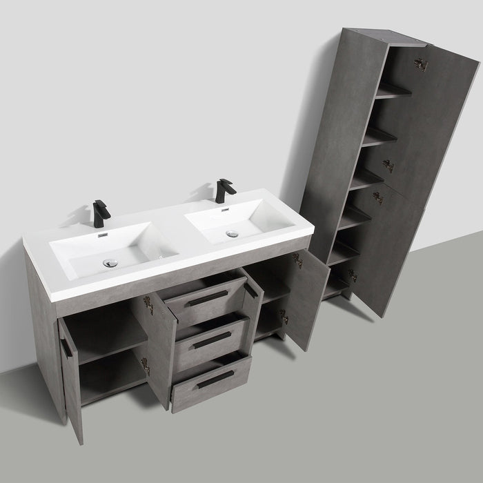 Eviva Lugano 60" Modern Bathroom Vanity with White Integrated Acrylic Double Sink