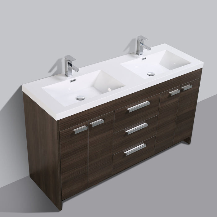 Eviva Lugano 60" Modern Bathroom Vanity with White Integrated Acrylic Double Sink