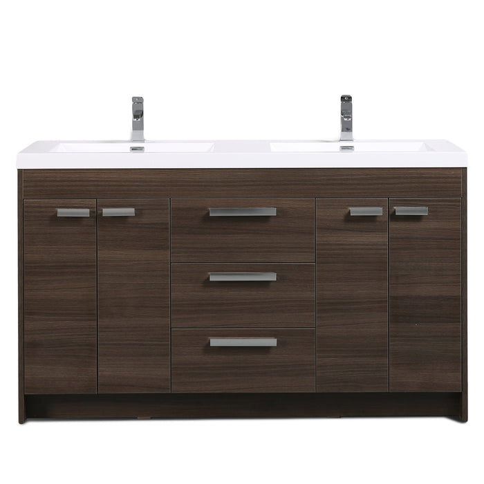 Eviva Lugano 60" Modern Bathroom Vanity with White Integrated Acrylic Double Sink