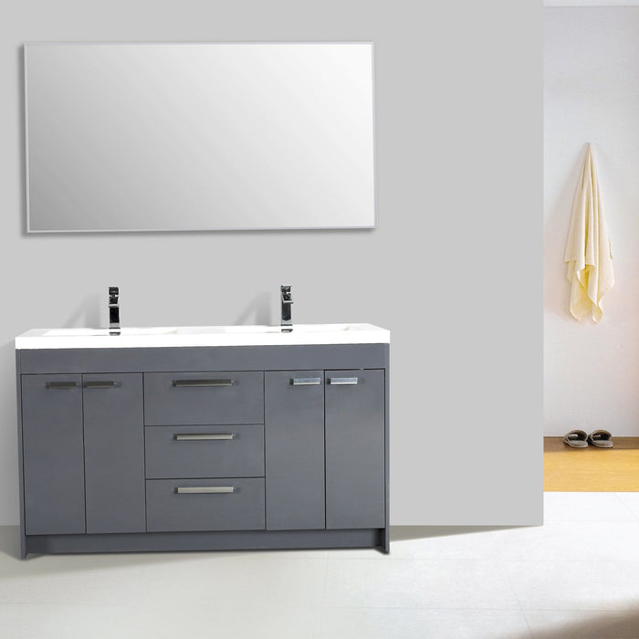 Eviva Lugano 60" Modern Bathroom Vanity with White Integrated Acrylic Double Sink