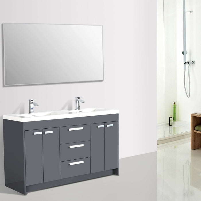 Eviva Lugano 60" Modern Bathroom Vanity with White Integrated Acrylic Double Sink