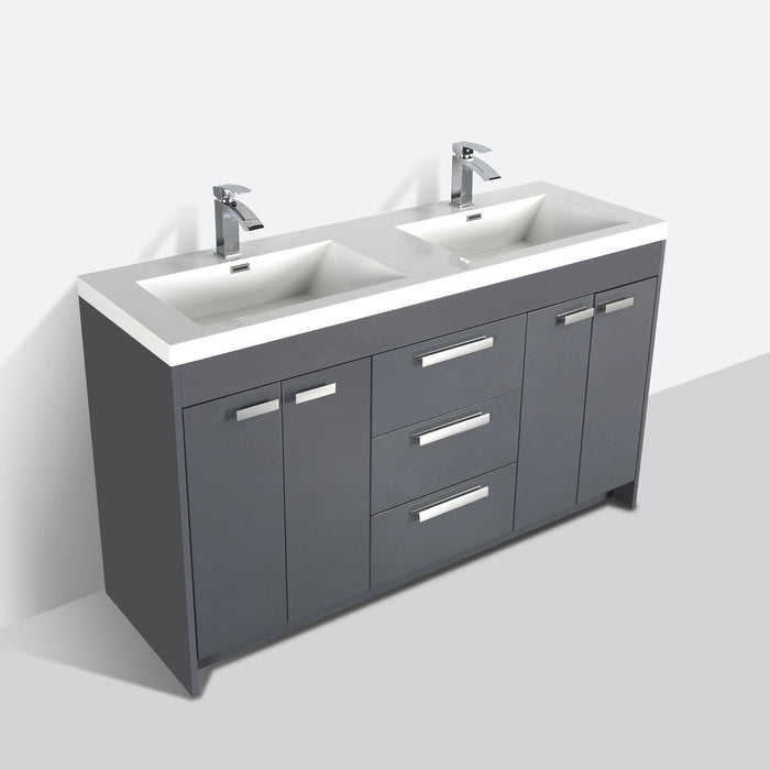 Eviva Lugano 60" Modern Bathroom Vanity with White Integrated Acrylic Double Sink