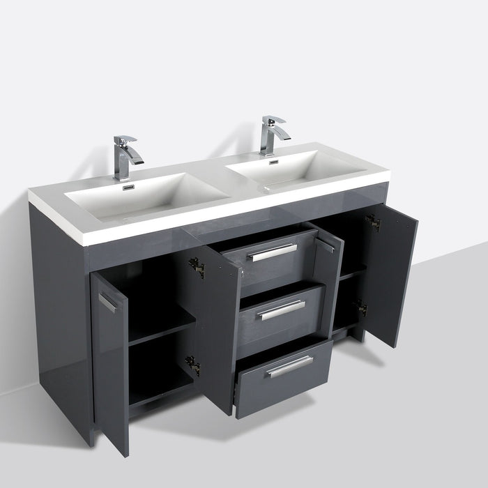 Eviva Lugano 60" Modern Bathroom Vanity with White Integrated Acrylic Double Sink