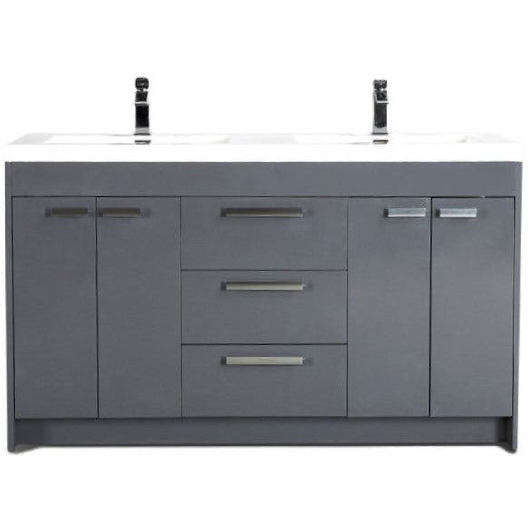 Eviva Lugano 60" Double Sink Modern Bathroom Vanity in Cement Gray, Gray, Rosewood, or White Finish with White Integrated Acrylic Top