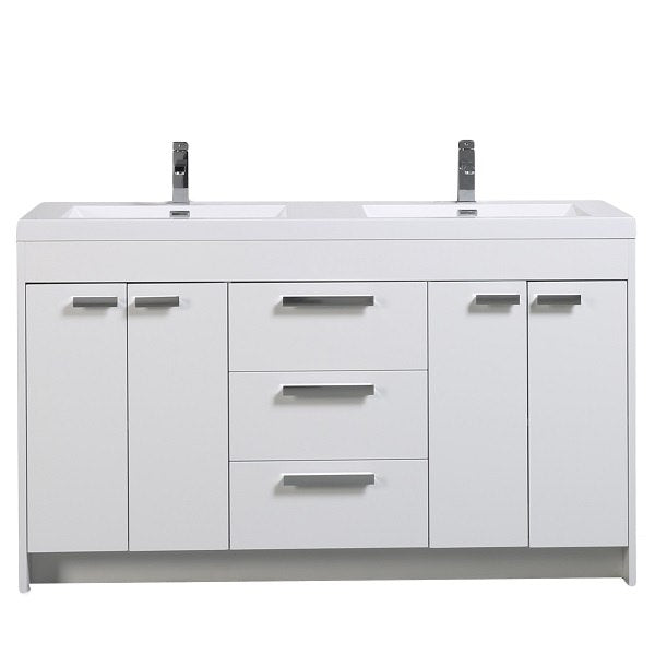 Eviva Lugano 60" Double Sink Modern Bathroom Vanity in Cement Gray, Gray, Rosewood, or White Finish with White Integrated Acrylic Top