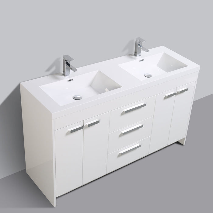 Eviva Lugano 60" Modern Bathroom Vanity with White Integrated Acrylic Double Sink