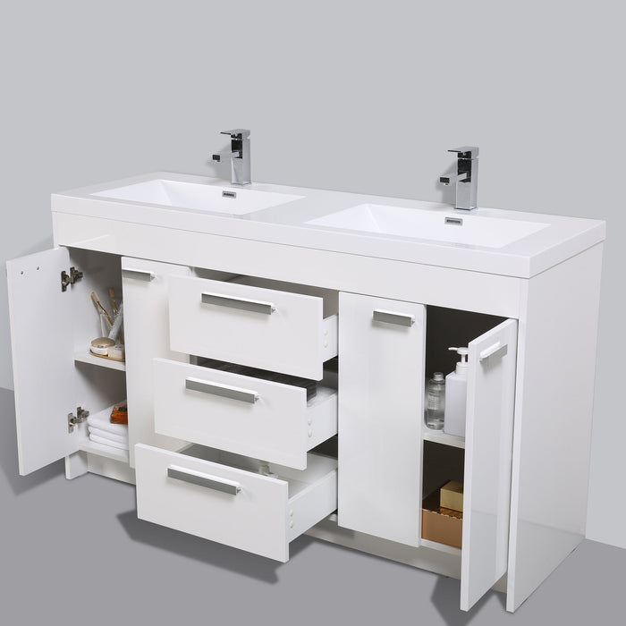 Eviva Lugano 60" Modern Bathroom Vanity with White Integrated Acrylic Double Sink