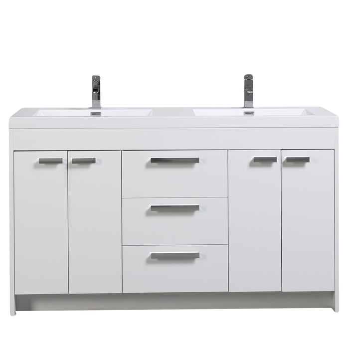 Eviva Lugano 60" Modern Bathroom Vanity with White Integrated Acrylic Double Sink