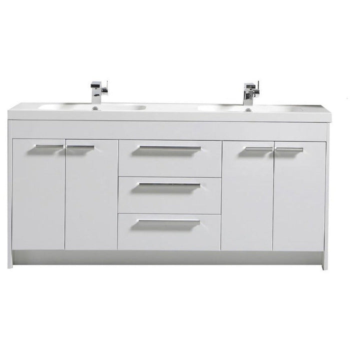 Eviva Lugano 72" Modern Double Sink Bathroom Vanity in Cement Gray, Gray, Rosewood or White Finish with White Integrated Acrylic Top