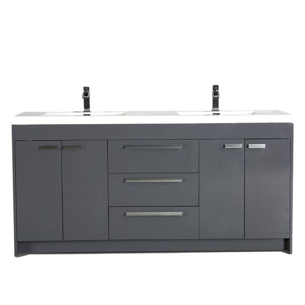 Eviva Lugano 72" Modern Double Sink Bathroom Vanity in Cement Gray, Gray, Rosewood or White Finish with White Integrated Acrylic Top