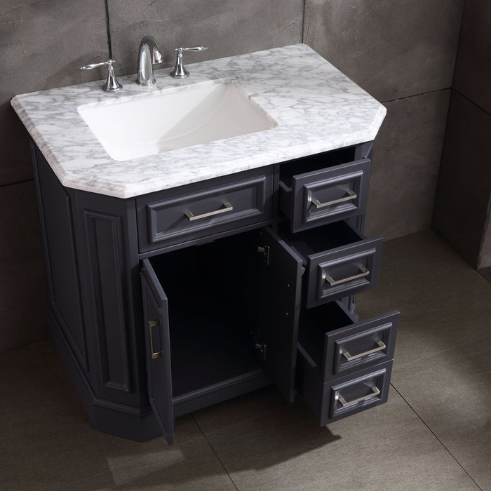 Eviva Glory 36" Bathroom Vanity with Carrara Marble Counter-top and Porcelain Sink