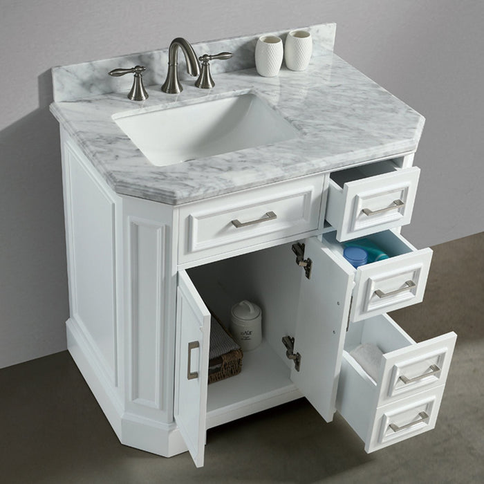 Eviva Glory 36" Bathroom Vanity with Carrara Marble Counter-top and Porcelain Sink