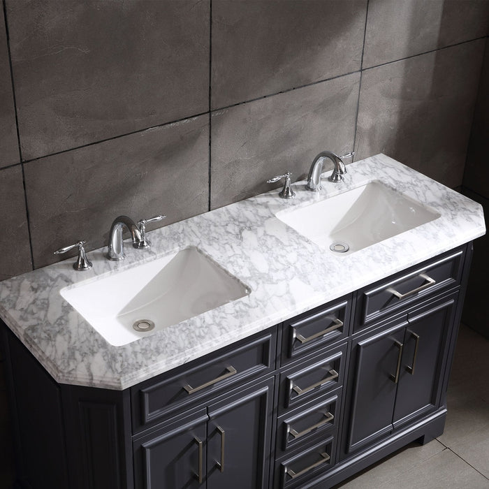 Eviva Glory 60" Bathroom Vanity with Carrara Marble Counter-top and Porcelain Sink