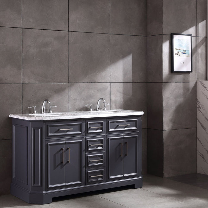 Eviva Glory 60" Bathroom Vanity with Carrara Marble Counter-top and Porcelain Sink