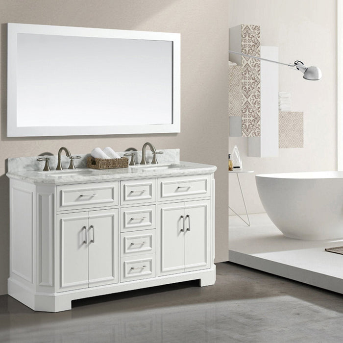 Eviva Glory 60" Bathroom Vanity with Carrara Marble Counter-top and Porcelain Sink