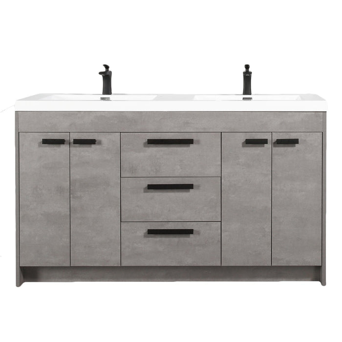 Eviva Lugano 84" Oak Modern Bathroom Vanity with White Integrated Acrylic Double Sink