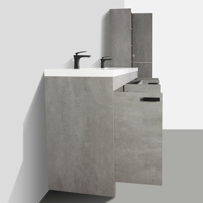 Eviva Lugano 84" Oak Modern Bathroom Vanity with White Integrated Acrylic Double Sink