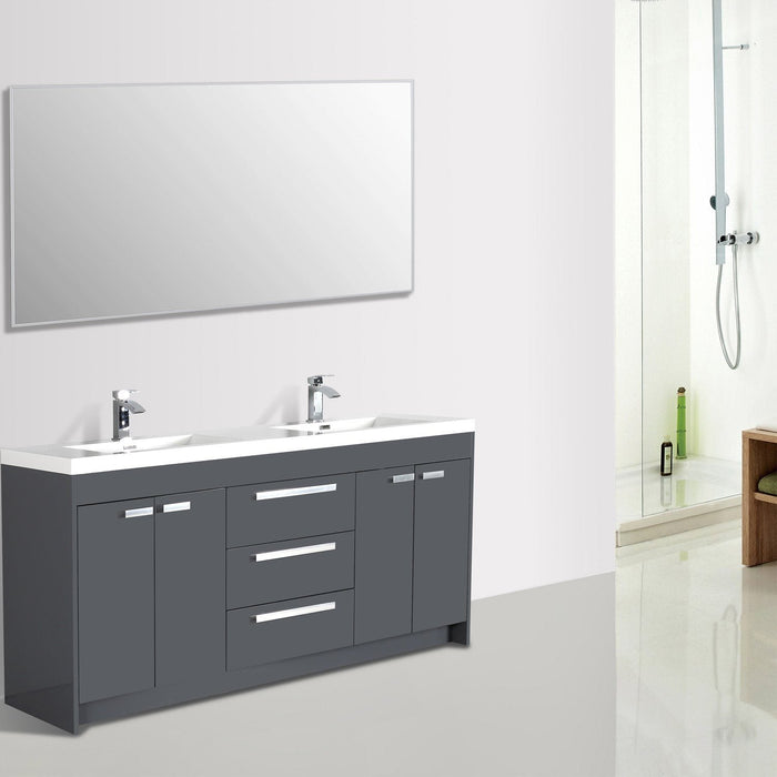 Eviva Lugano 84" Oak Modern Bathroom Vanity with White Integrated Acrylic Double Sink