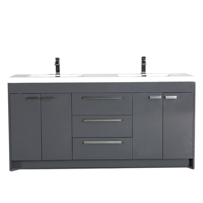 Eviva Lugano 84" Oak Modern Bathroom Vanity with White Integrated Acrylic Double Sink