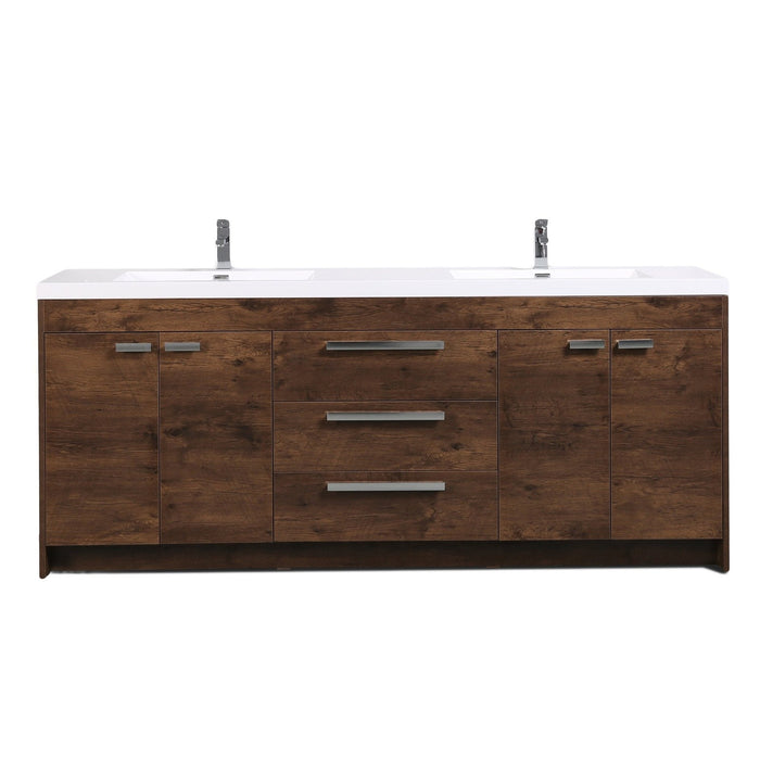 Eviva Lugano 84" Oak Modern Bathroom Vanity with White Integrated Acrylic Double Sink
