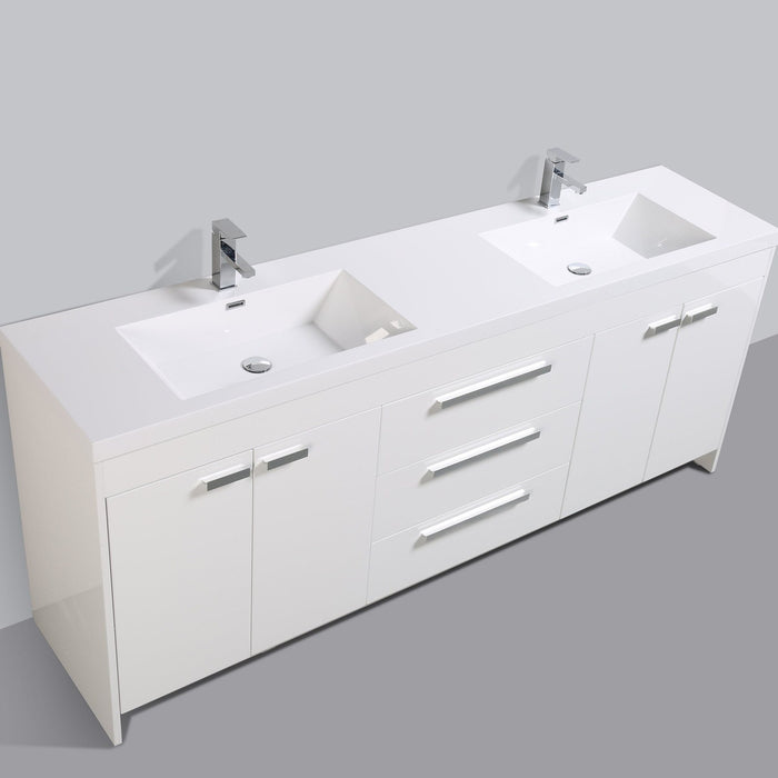 Eviva Lugano 84" Oak Modern Bathroom Vanity with White Integrated Acrylic Double Sink