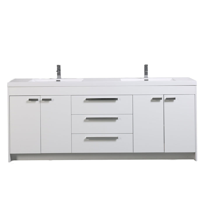Eviva Lugano 84" Oak Modern Bathroom Vanity with White Integrated Acrylic Double Sink