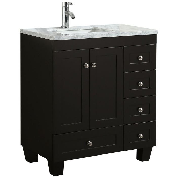 Eviva Happy 30" x 18" Transitional Bathroom Vanity with white carrara marble counter-top