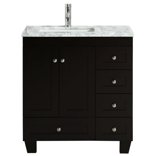 Eviva Happy 30" x 18" Transitional Bathroom Vanity with white carrara marble counter-top