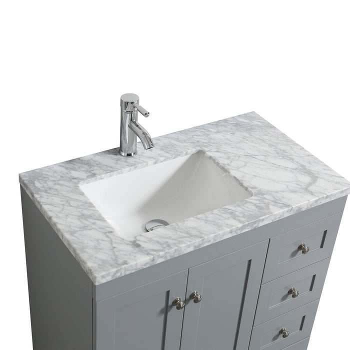 Eviva Happy 30" x 18" Transitional Bathroom Vanity with white carrara marble counter-top