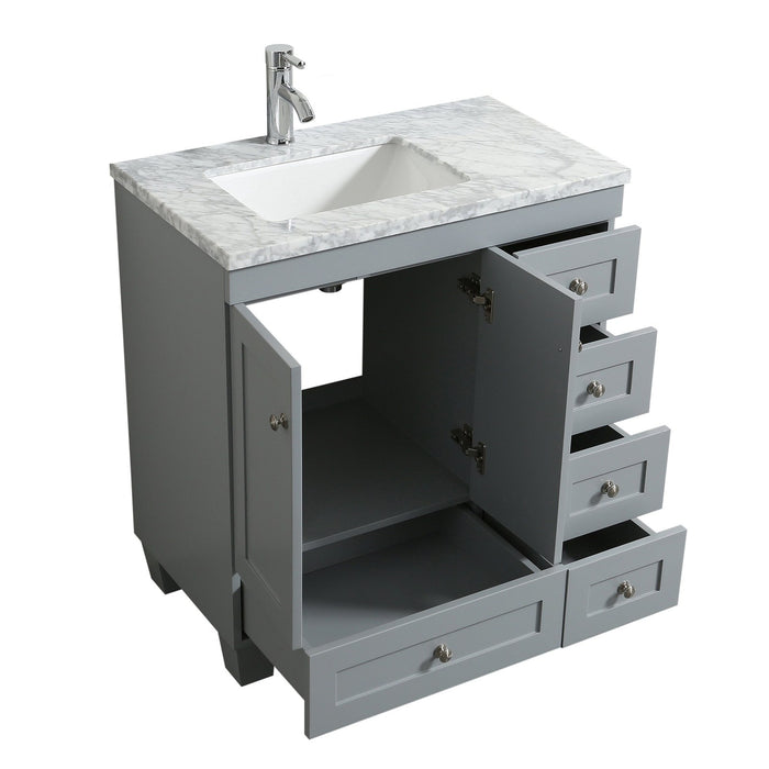 Eviva Happy 30" x 18" Transitional Bathroom Vanity with white carrara marble counter-top