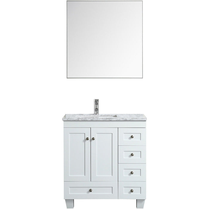 Eviva Happy 30" x 18" Transitional Bathroom Vanity with white carrara marble counter-top