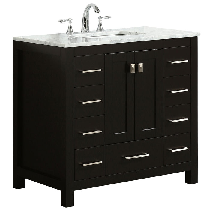 Eviva Hampton 36 in. Transitional Bathroom Vanity with White Carrara Countertop and White Undermount Porcelain Sink