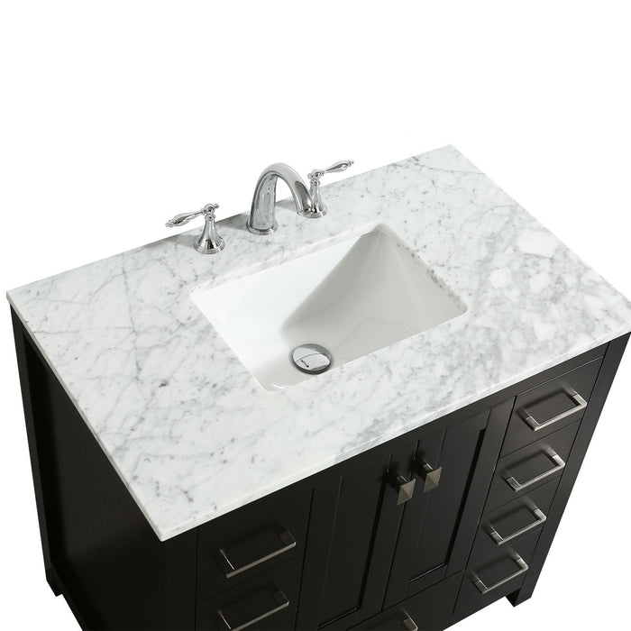 Eviva Hampton 36 in. Transitional Bathroom Vanity with White Carrara Countertop and White Undermount Porcelain Sink