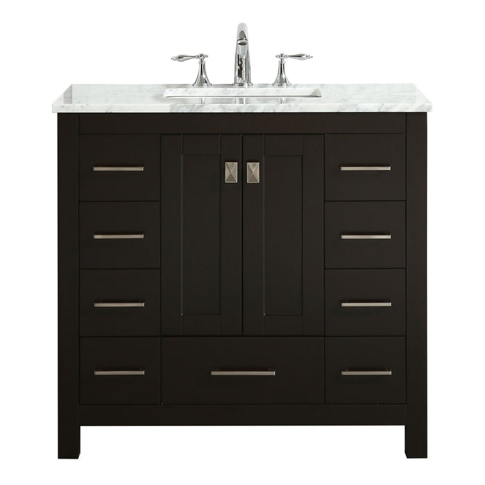 Eviva Hampton 36 in. Transitional Bathroom Vanity with White Carrara Countertop and White Undermount Porcelain Sink