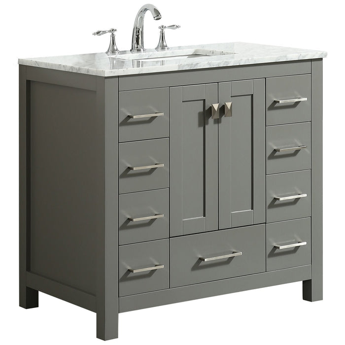 Eviva Hampton 36 in. Transitional Bathroom Vanity with White Carrara Countertop and White Undermount Porcelain Sink