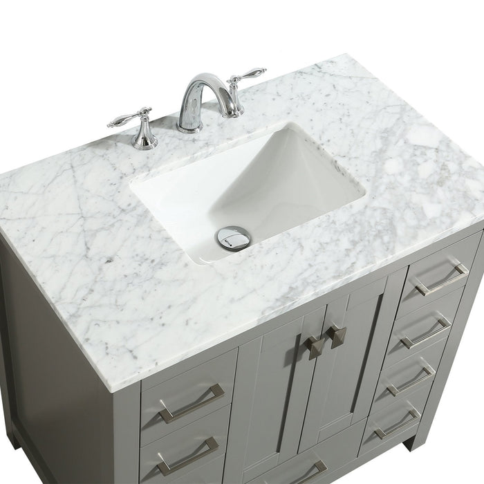 Eviva Hampton 36 in. Transitional Bathroom Vanity with White Carrara Countertop and White Undermount Porcelain Sink