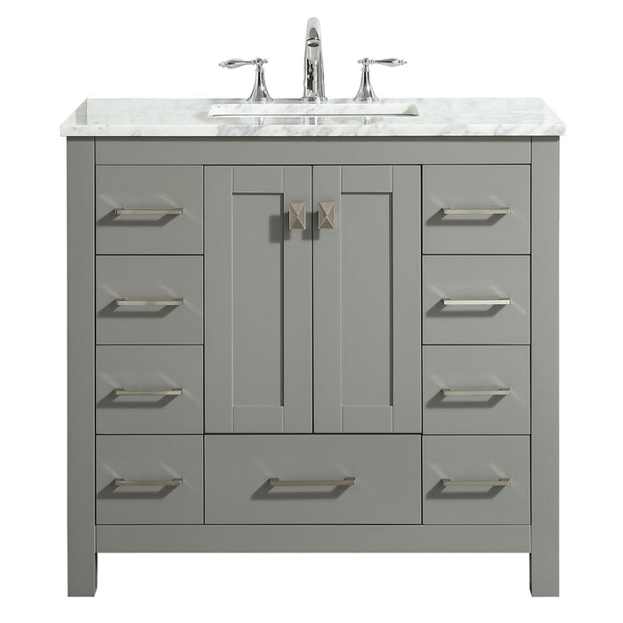 Eviva Hampton 36 in. Transitional Bathroom Vanity with White Carrara Countertop and White Undermount Porcelain Sink