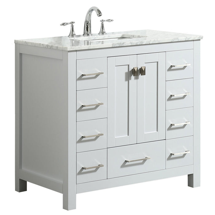 Eviva Hampton 36 in. Transitional Bathroom Vanity with White Carrara Countertop and White Undermount Porcelain Sink