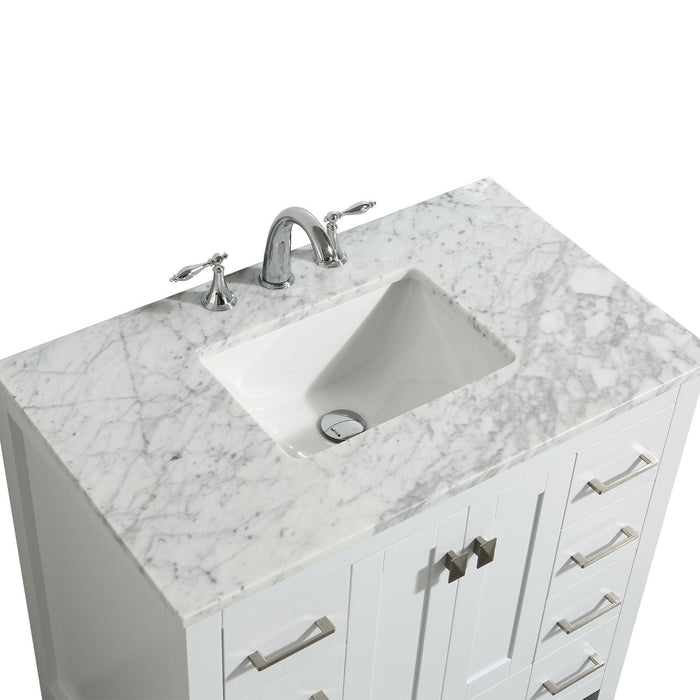 Eviva Hampton 36 in. Transitional Bathroom Vanity with White Carrara Countertop and White Undermount Porcelain Sink