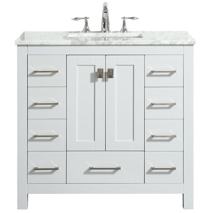 Eviva Hampton 36 in. Transitional Bathroom Vanity with White Carrara Countertop and White Undermount Porcelain Sink