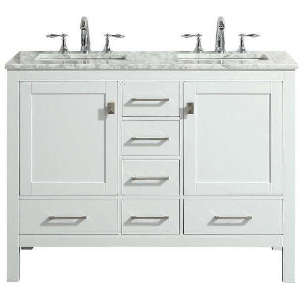 Eviva Aberdeen 48" Transitional Double Sink Bathroom Vanity in Espresso, Gray or White Finish with White Carrara Marble Countertop and Undermount Porcelain Sinks