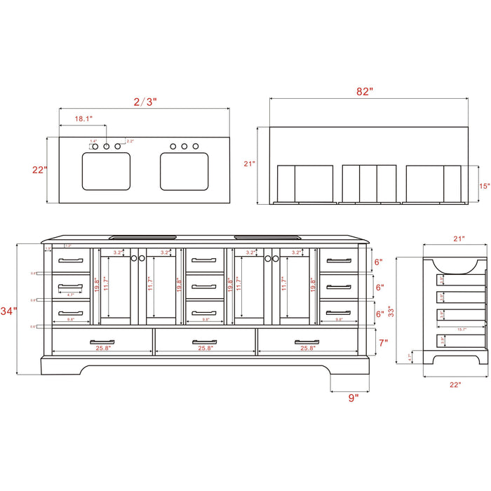 Eviva Storehouse 84 Inch Bathroom Vanity with Laxurious White Carrera Counter-top