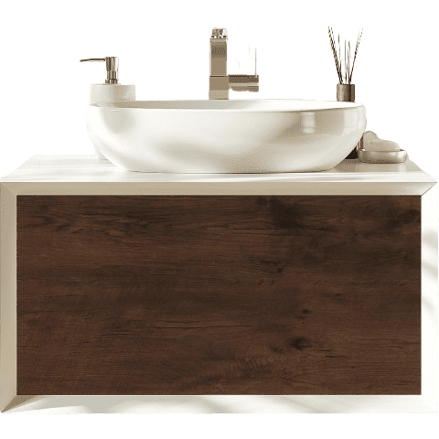 Eviva Santa Monica 30" Wall Mount Bathroom Vanity in Gray Oak, Rosewood or Matte White Finish with Solid Surface Vessel Sink